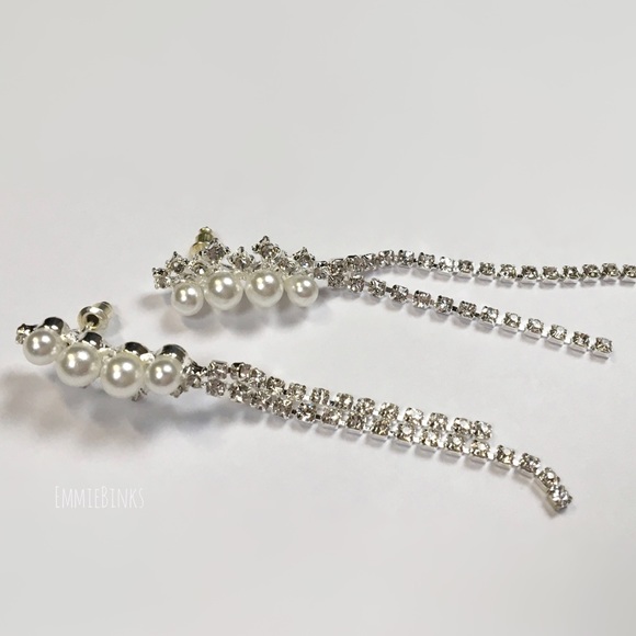 Private Label Jewelry - 💥3for$28 New Faux Pearl & Dangle Rhinestone Strand Earrings Shooting Star Fringe